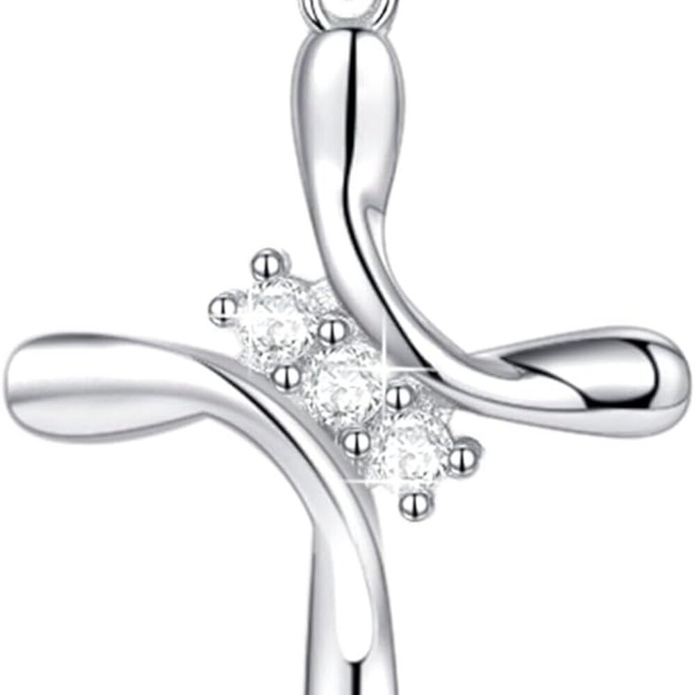 Sterling Silver Cross Necklace for Women Birthstone Cubic Zirconia Gift